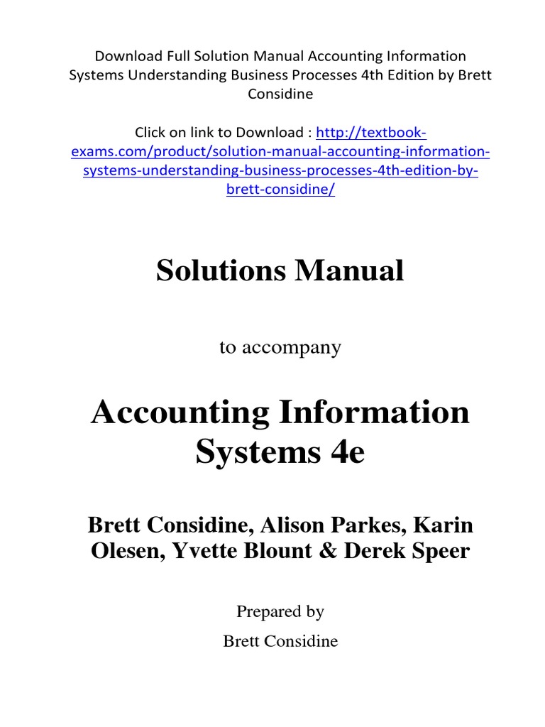 Full Solution Manual Accounting Information Systems Understanding ...