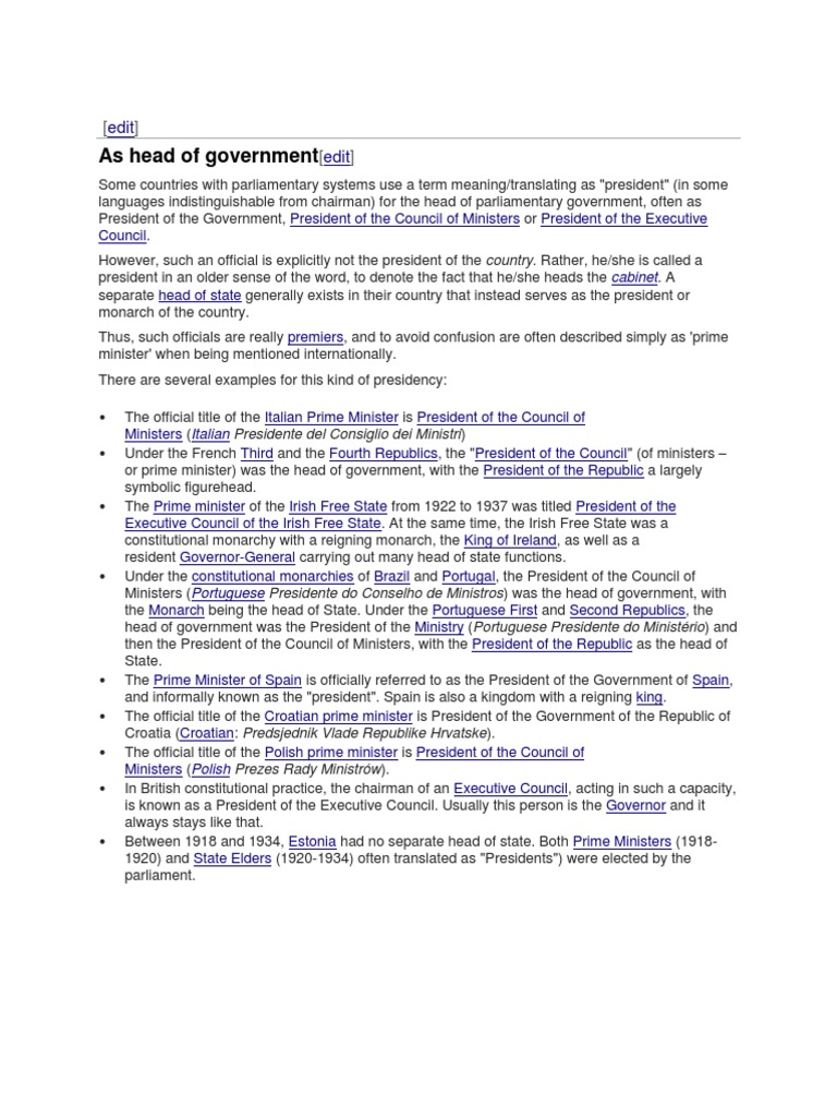 Distinguishing the Roles of Heads of Government and Heads of State in