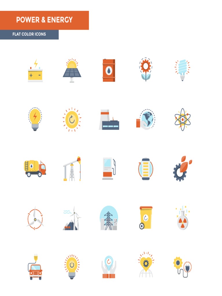 Power & Energy Flat Color Icons | PDF