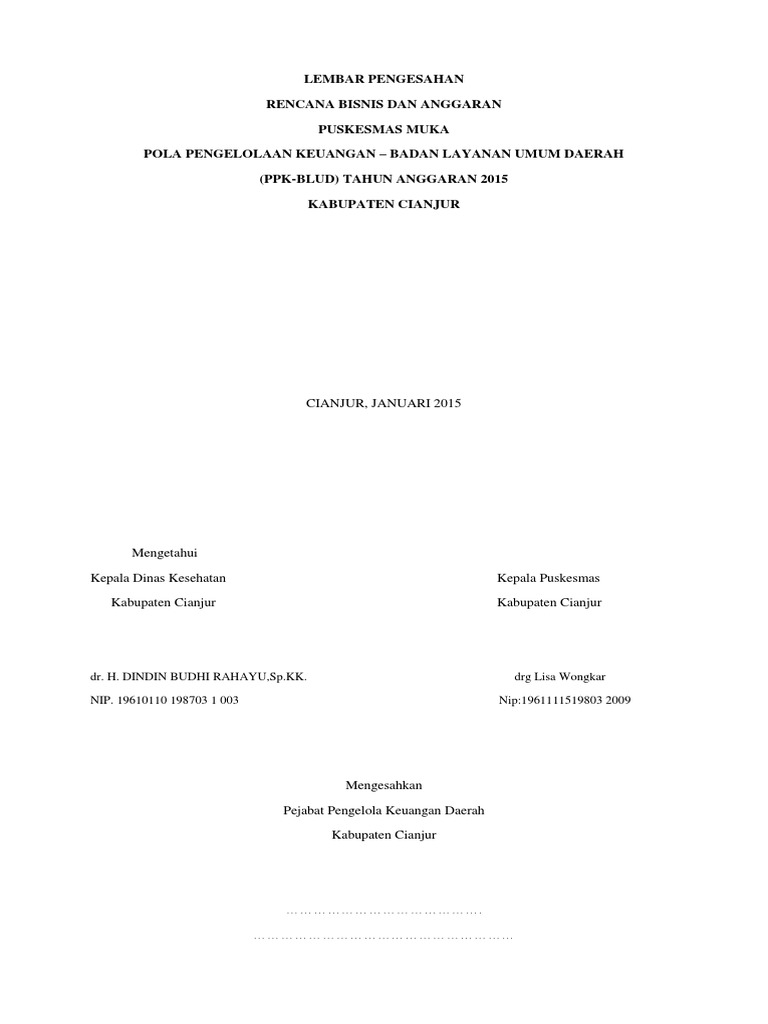 Rencana Bisnis Puskesmas Muka Cianjur | PDF | Pengelolaan Keuangan & Uang