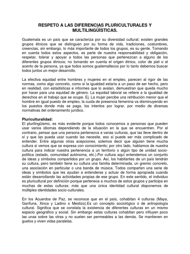 Respeto A Las Diferencias Pluriculturales y Multilingüísticas ...