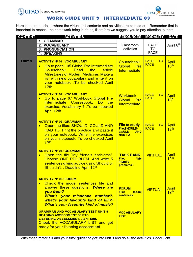 Work Guide Unit 9 Intermediate 03 | PDF | Textbook | Change