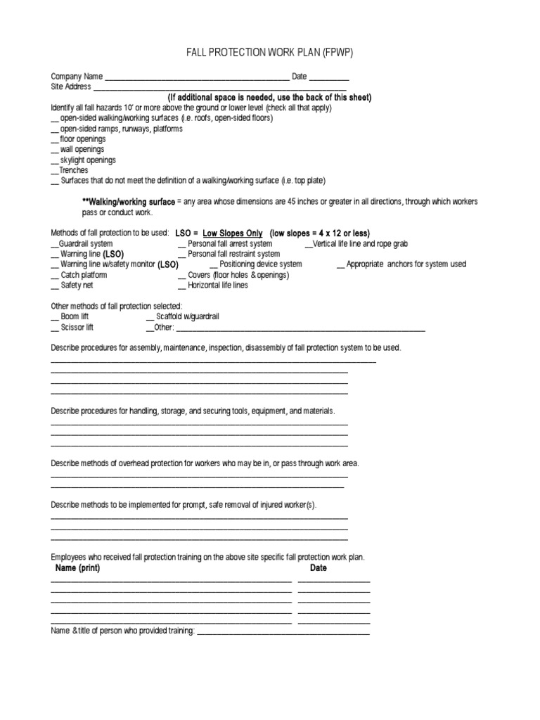 Fall Protection Work Plan Short Version Eng PDF Nature
