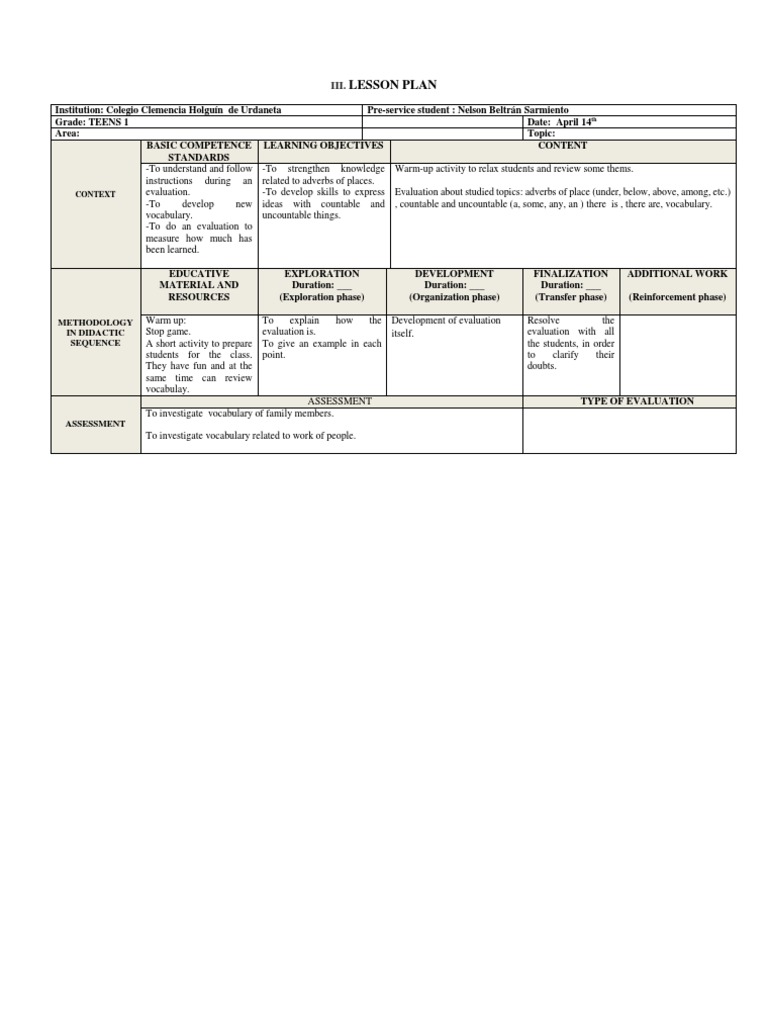 Lesson Plan Teens 14 April | PDF | Lesson Plan | Educational Assessment