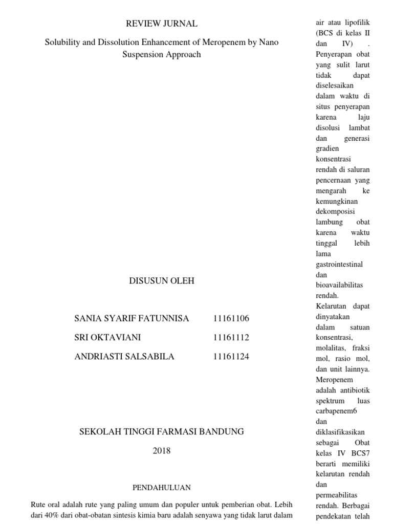 Nanosuspensi Meropenem: Solubility dan Zeta Potensial | PDF | Disolusi ...