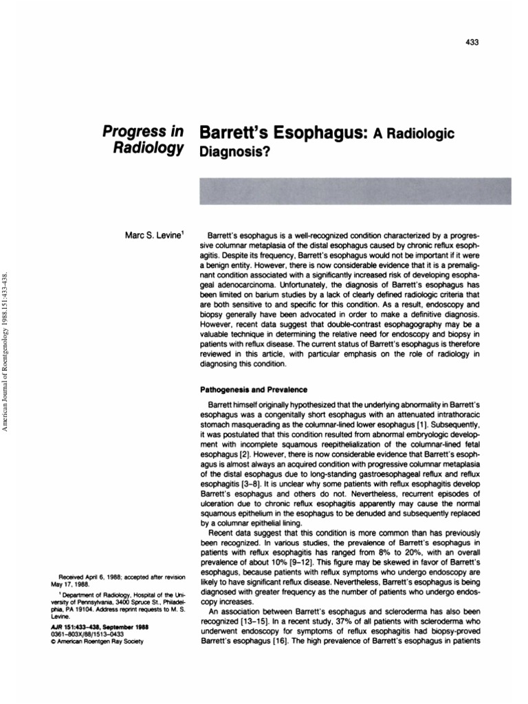 Barrett's Esophagus Progress in Radiology Download Free PDF