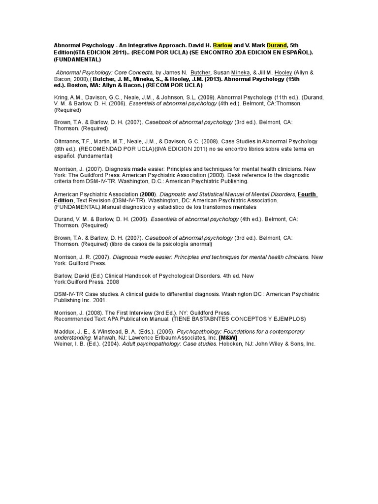 Required Text Psicopatology Diagnostic And Statistical Manual Of