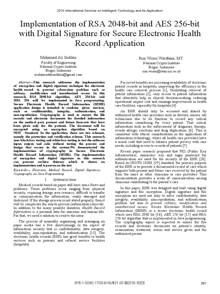 Secure EHR: RSA 2048 & AES 256 Implementation | PDF | Key (Cryptography ...
