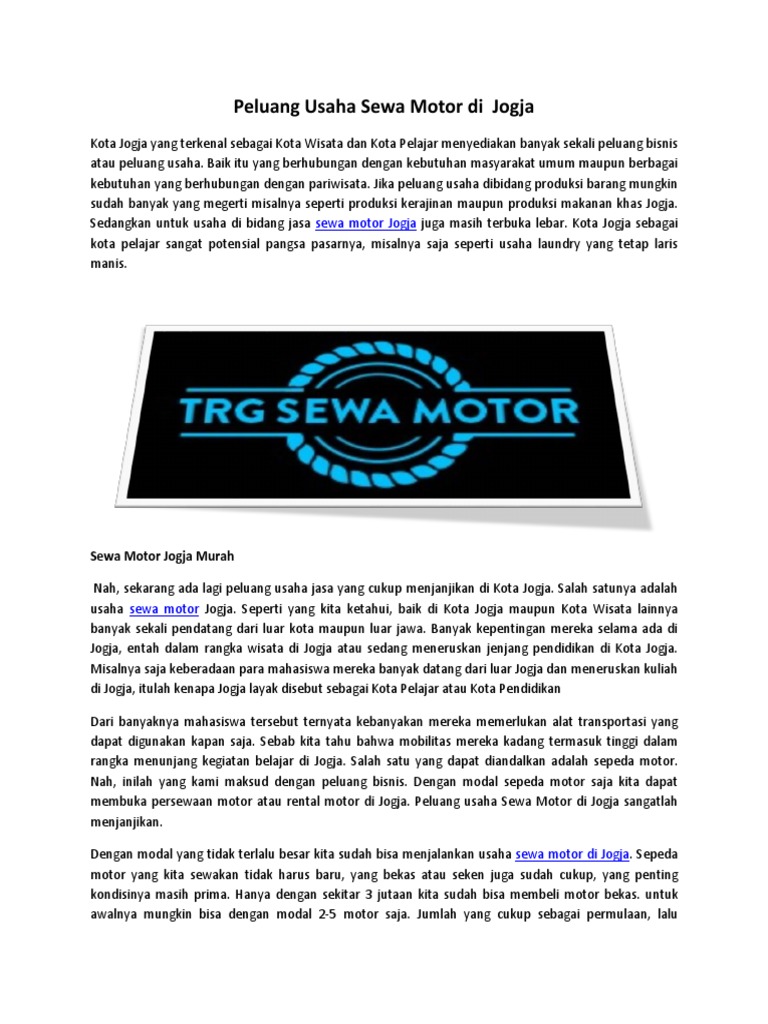 Peluang Usaha Sewa Motor Di Jogja
