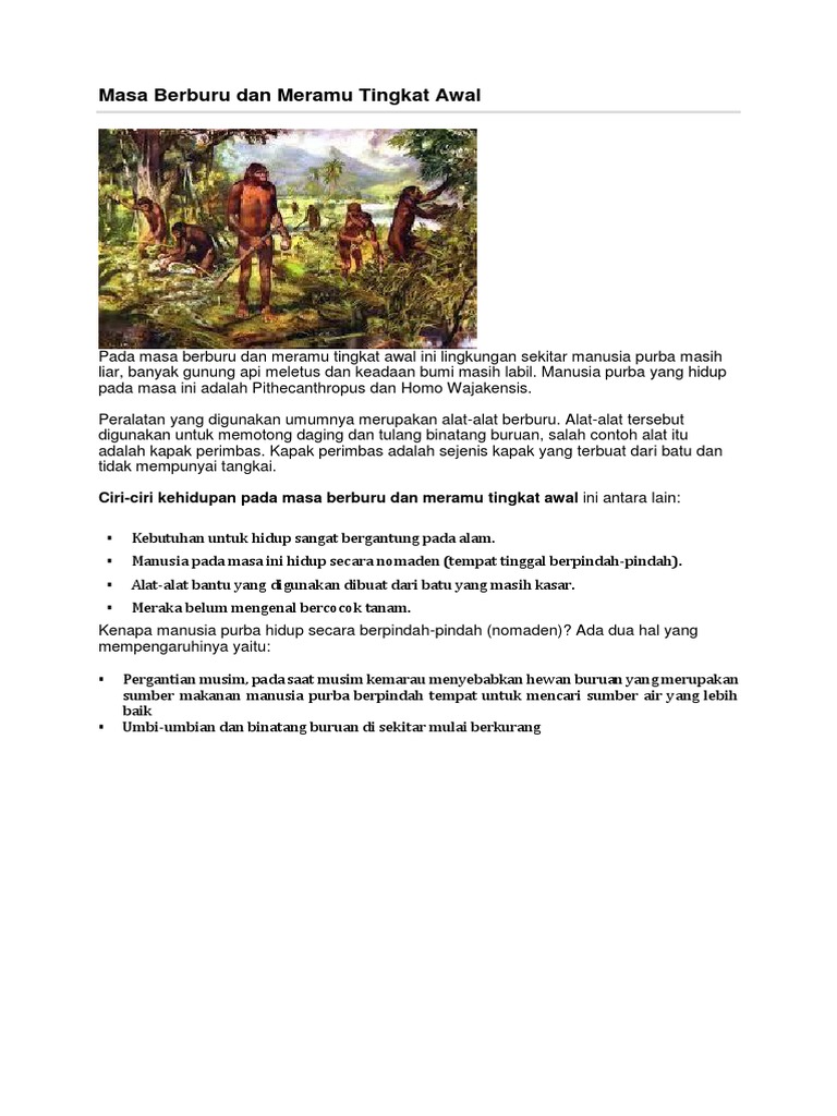 Masa Berburu Dan Meramu Tingkat Awal Pdf