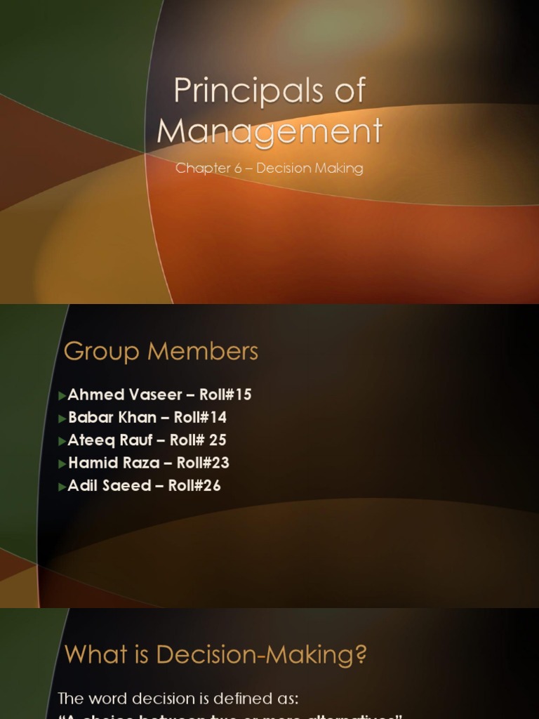 Decision Making in Management Principles | PDF | Decision Making ...