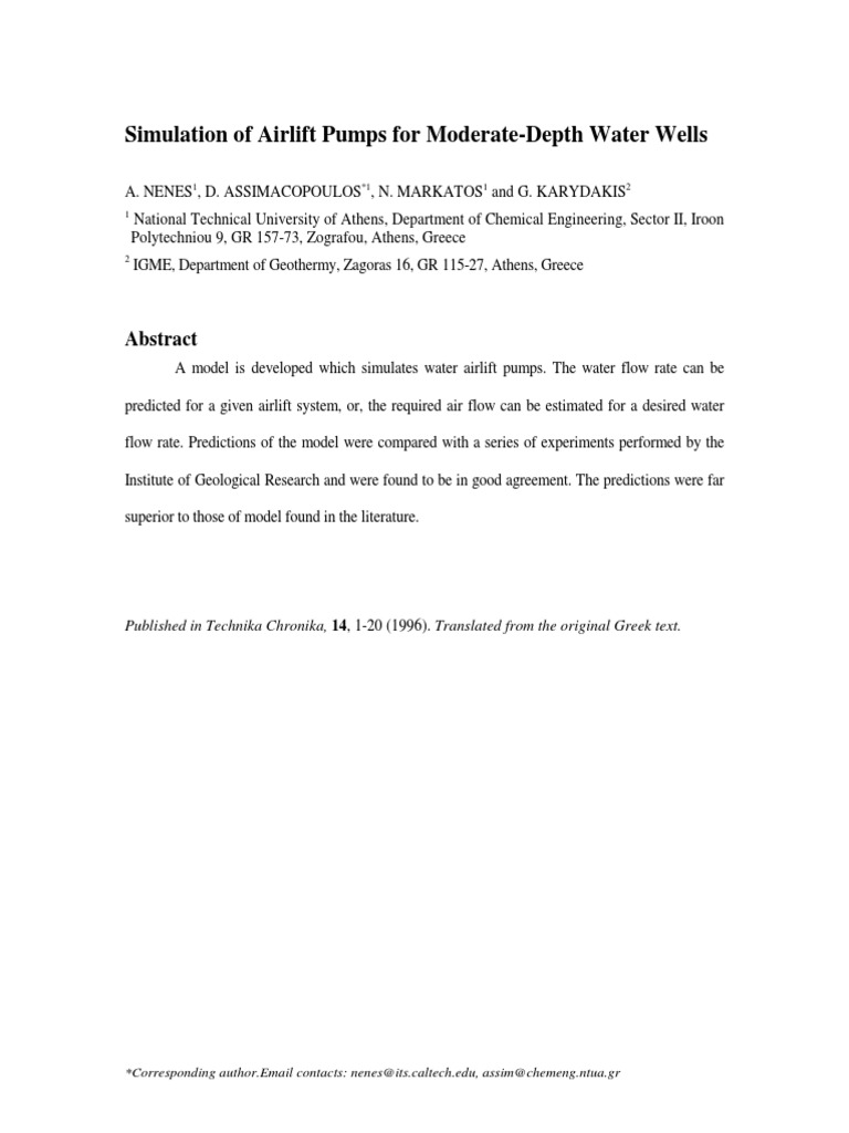 Simulation of Airlift Pumps For Moderate-Depth Water Wells | PDF ...