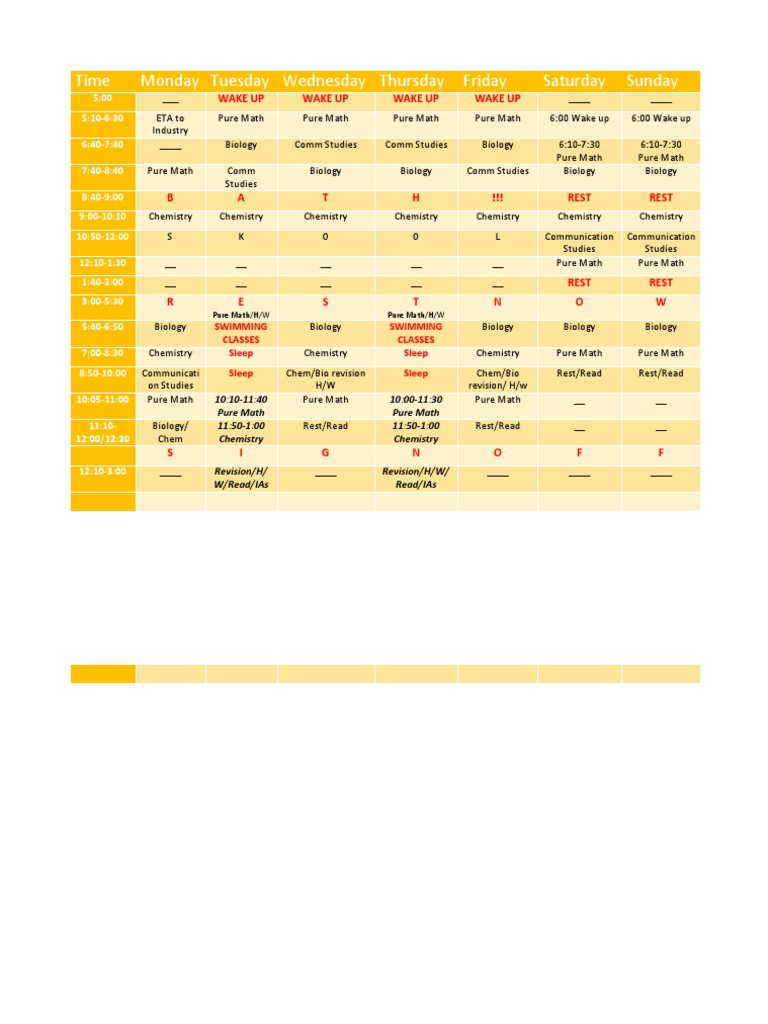 Time Monday Tuesday Wednesday Thursday Friday Saturday Sunday Pdf