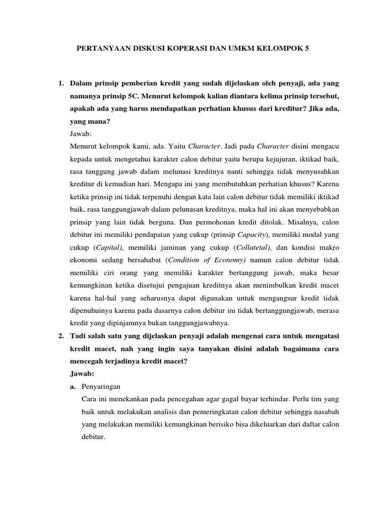 Pertanyaan Diskusi Koperasi Dan Umkm Kelompok 5