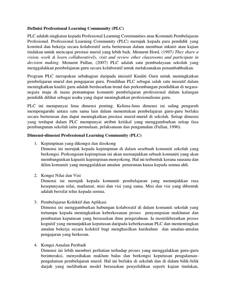 Nyatakan Definisi Professional Learning Community PDF