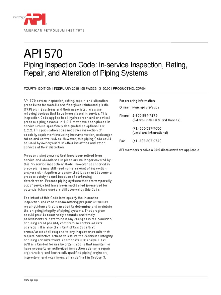 Piping Inspection Code: In-Service Inspection, Rating, Repair, and ...