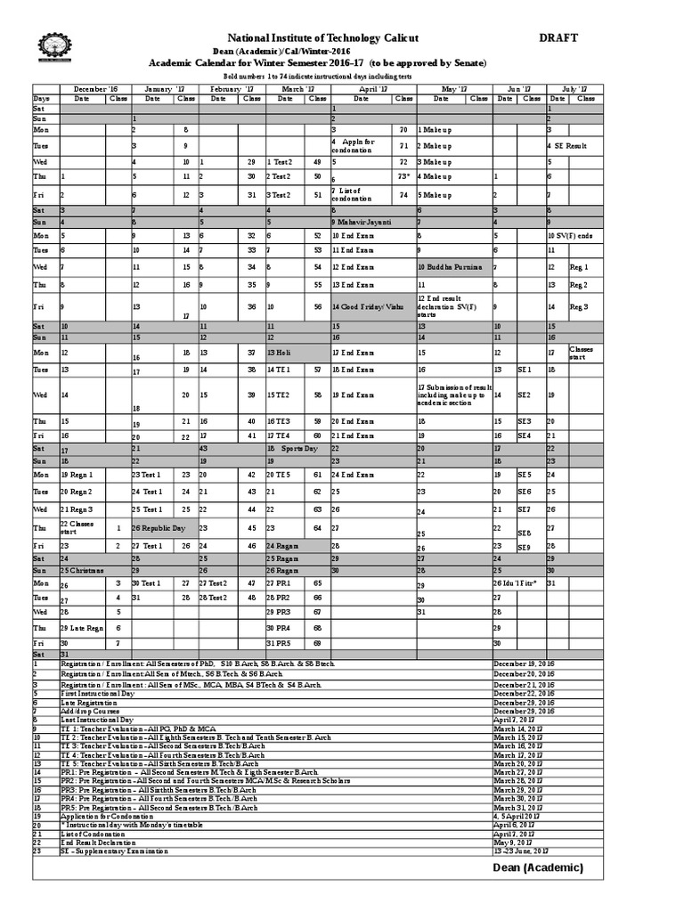 Academic Calendar Winter 2016 17 | PDF | Academic Term | Educational Stages
