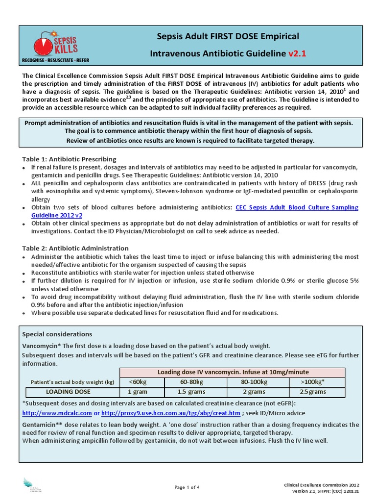 Sepsis Adult IV Antibiotic Guidelines | PDF | Intravenous Therapy ...