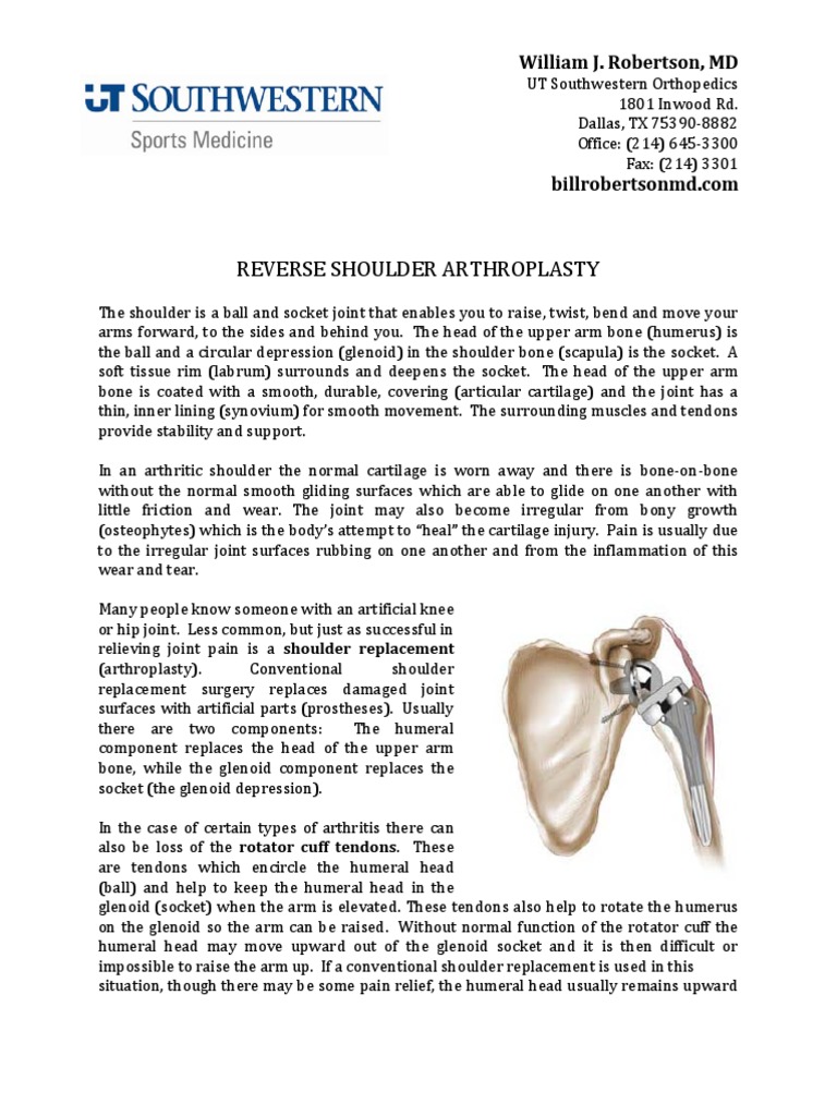Reverse Shoulder Arthroplasty Protocol | PDF | Shoulder | Anatomical ...