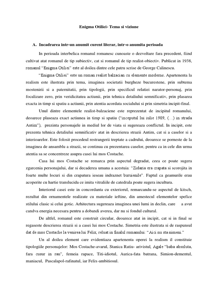 Enigma OtilieiTema si viziune