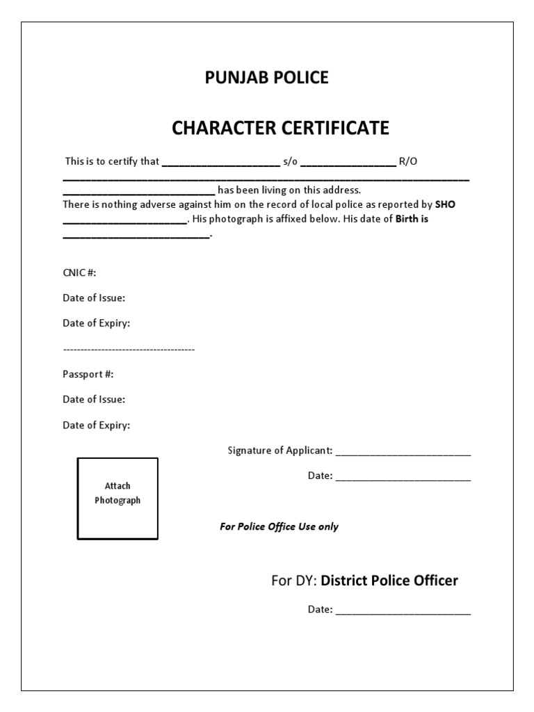 Character Certificate Punjab Police Pdf Document Authentication