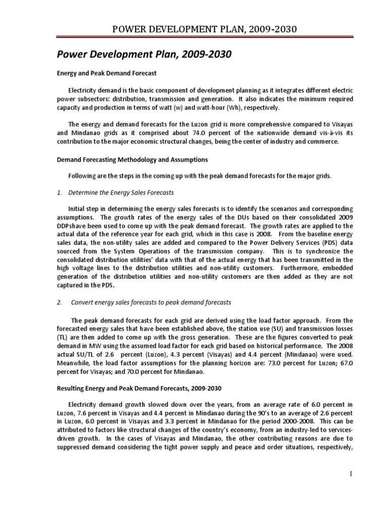 Philippines Power Development Plan 2009-2030 | PDF