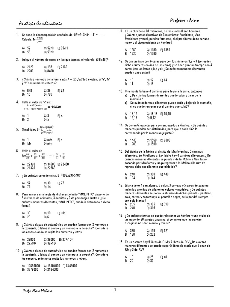 Problemas de Combinatoria y Factoriales | PDF | Deportes