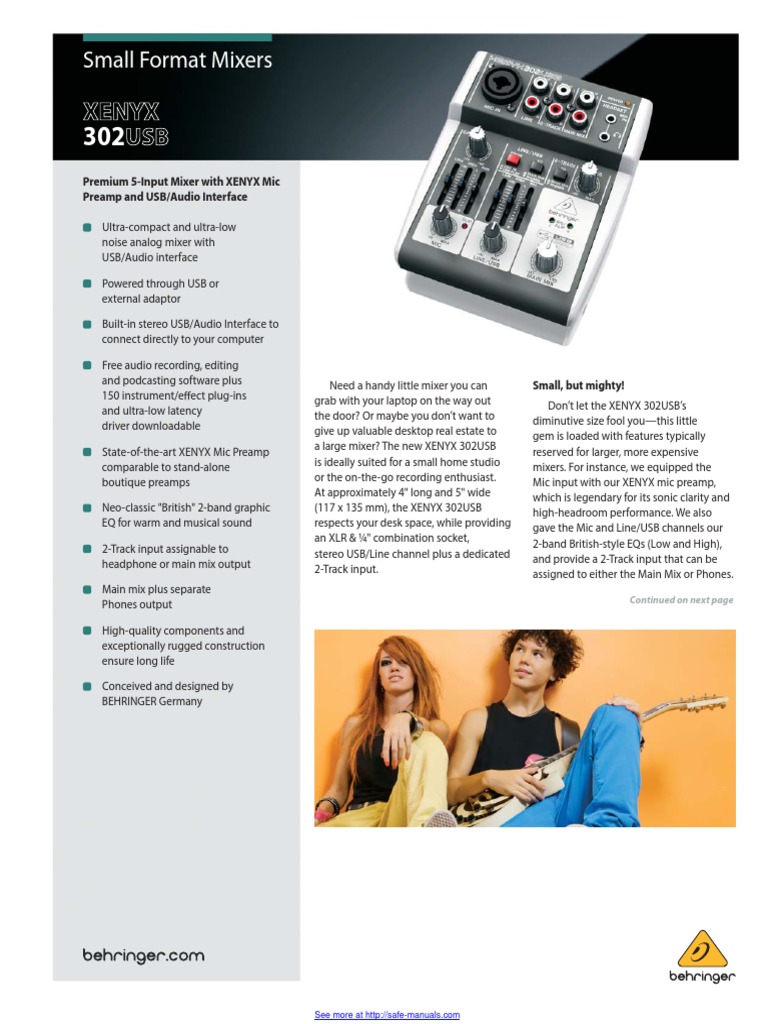 Behringer Xenyx 302 Usb Download Free PDF Microphone Sound Technology