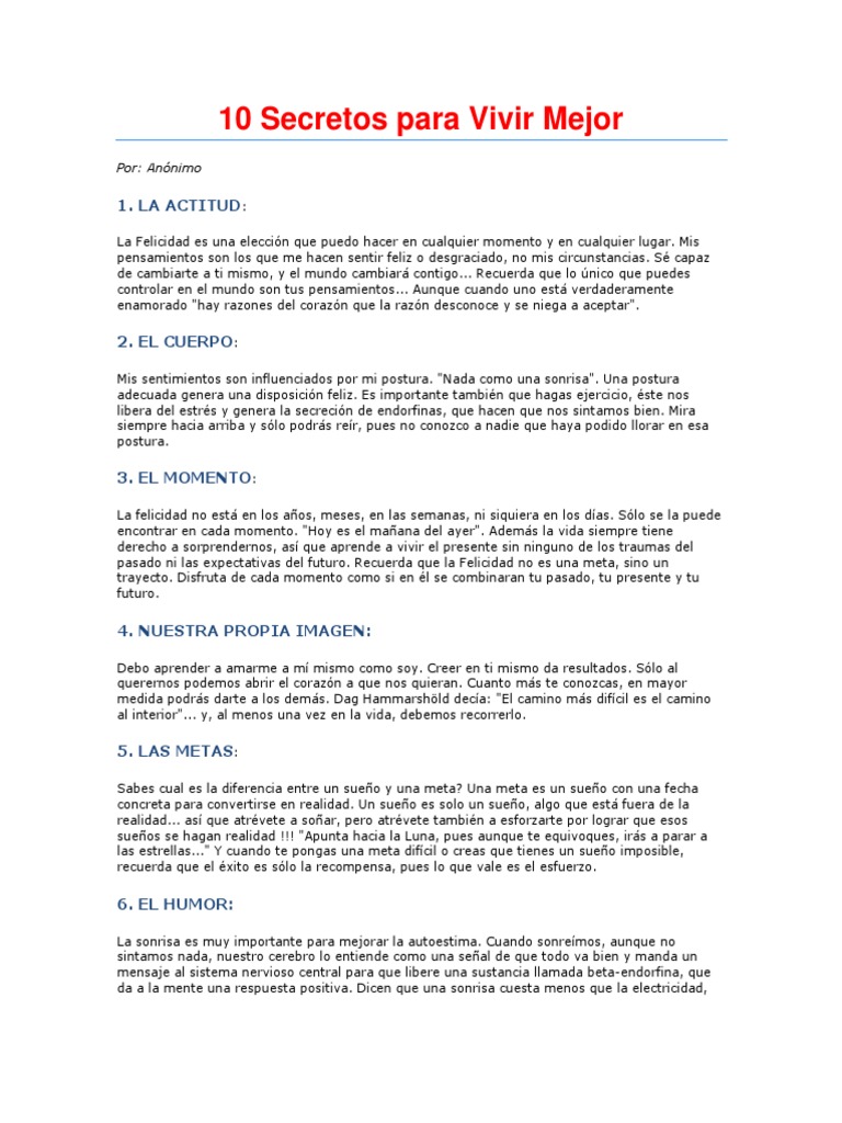 10 Secretos para Vivir Mejor | PDF | Felicidad | Amor