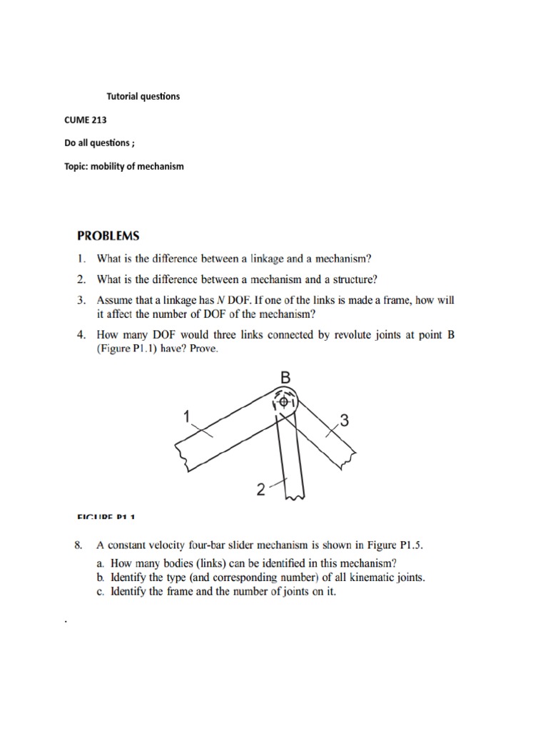 Mobility of Mechanisms Tutorial Questions | PDF
