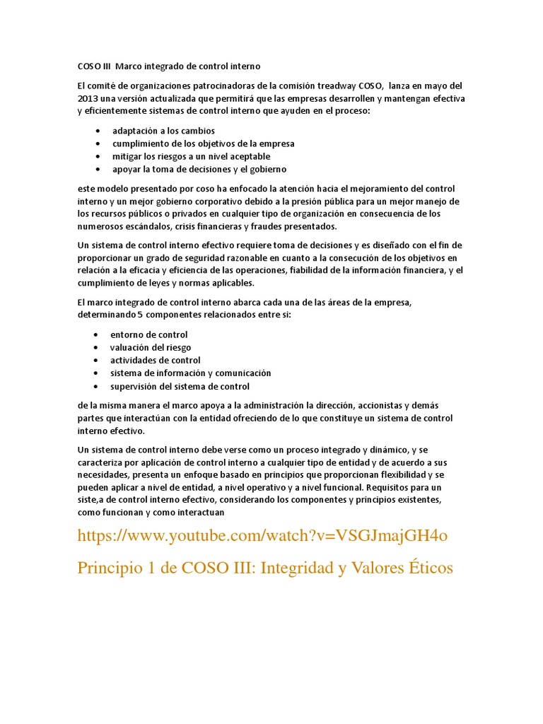 Compromiso Ético en Control Interno COSO | PDF | Gestión de recursos ...