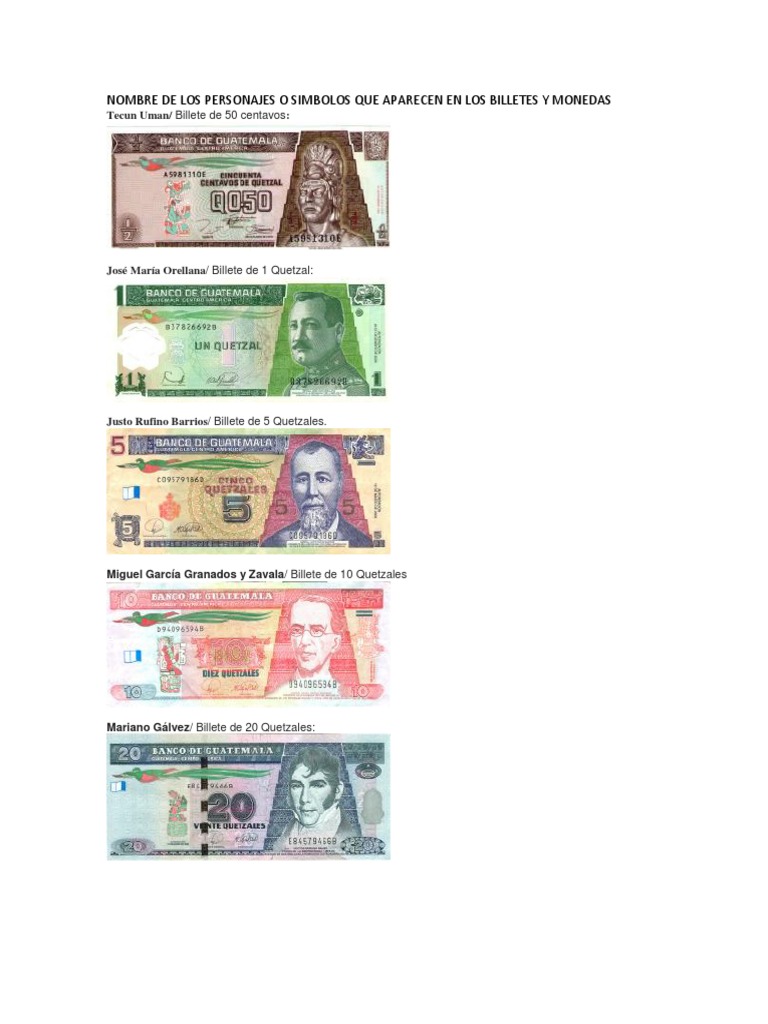 Nombre de Los Personajes o Simbolos Que Aparecen en Los Billetes y ...