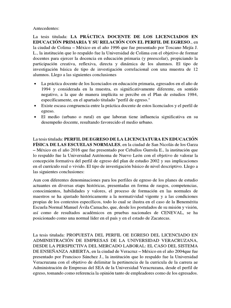 Análisis del Perfil de Egreso en Educación | PDF | Plan de estudios ...