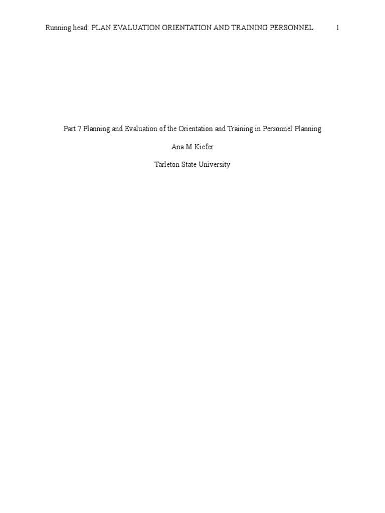Part 7 Planning And Evaluation Of The Orientation And Training In