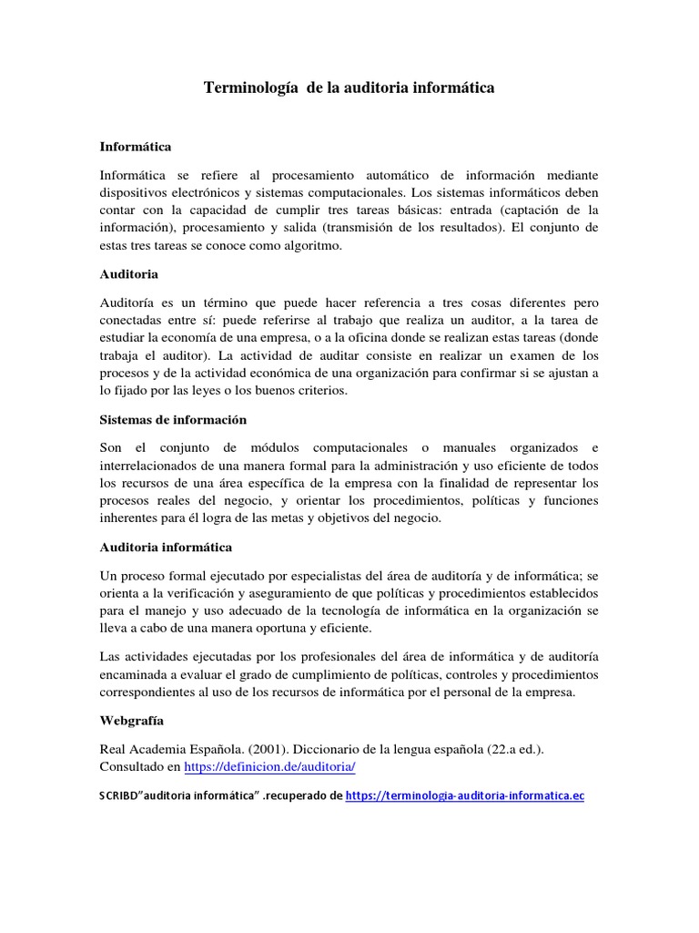 Terminología de La Auditoria Informática Auditoría