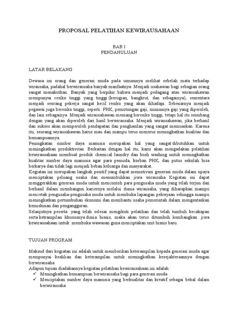 Contoh Proposal Pelatihan Kewirausahaan