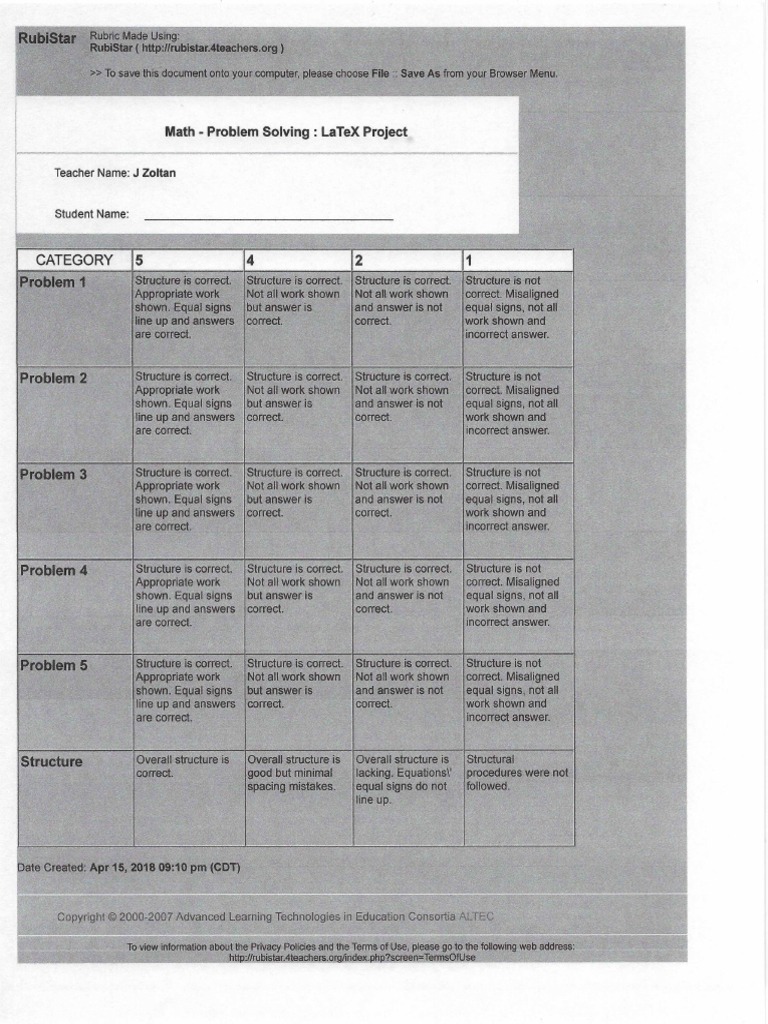 LaTeX Project Rubric | PDF