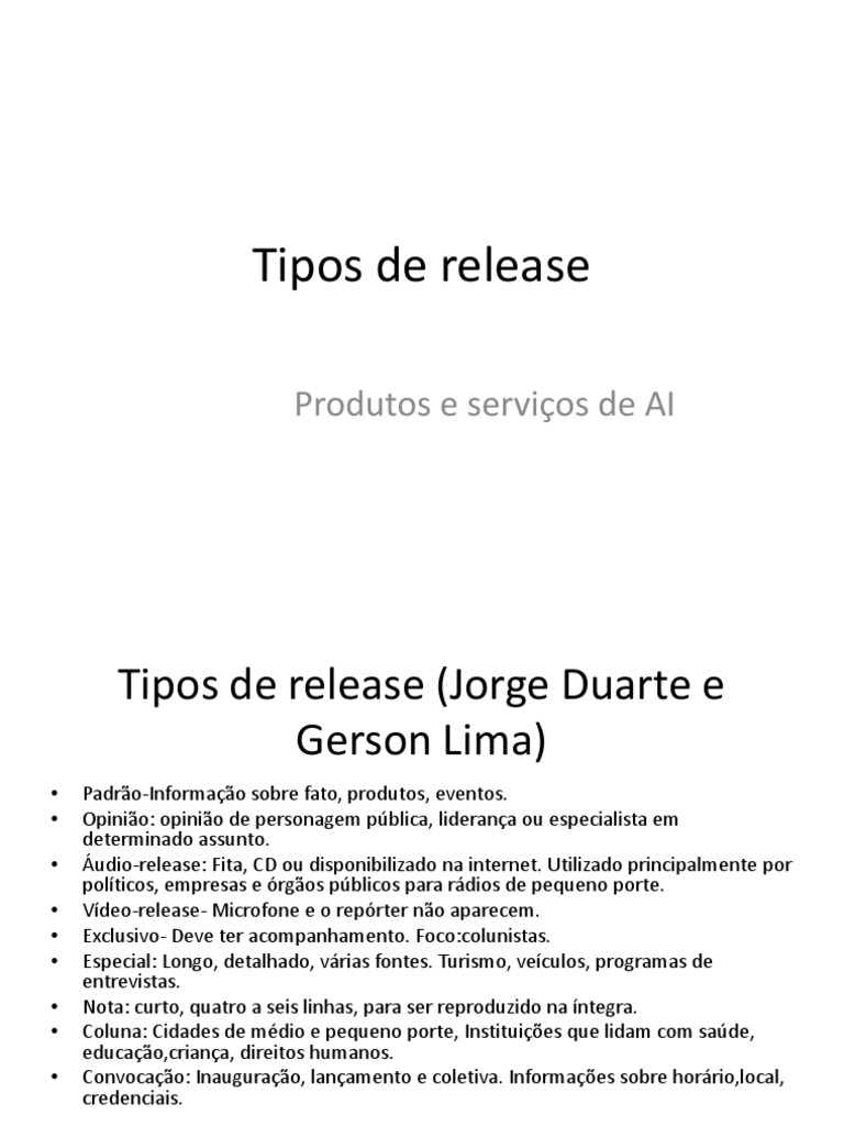 Tipos de Release em Jornalismo | PDF | Jornalista | Jornalismo