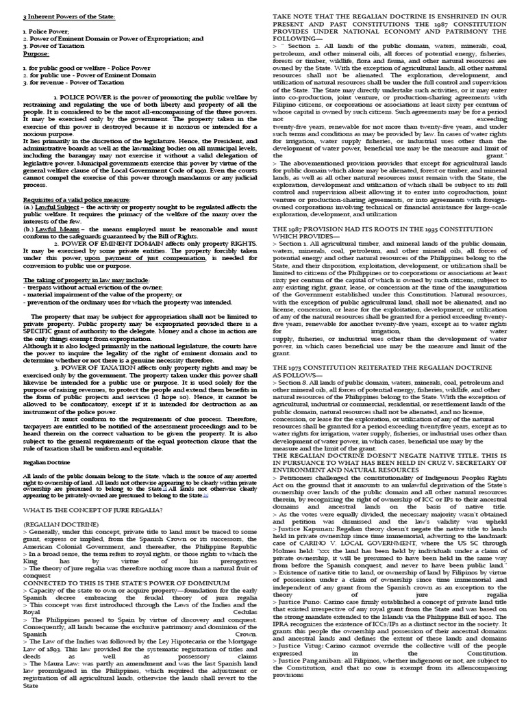 Three Inherent Powers of the State | PDF | Eminent Domain | Property