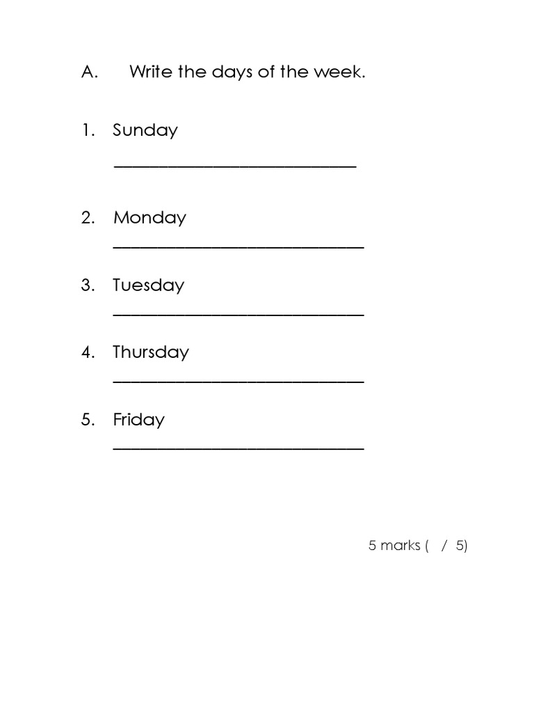 Write The Days of The Week | PDF | Sports