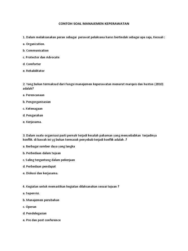 Contoh Soal Manajemen Keperawatan