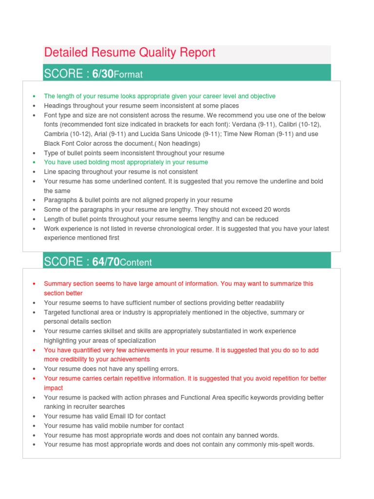 Resume Quality Assessment Report | PDF | Résumé | Typography