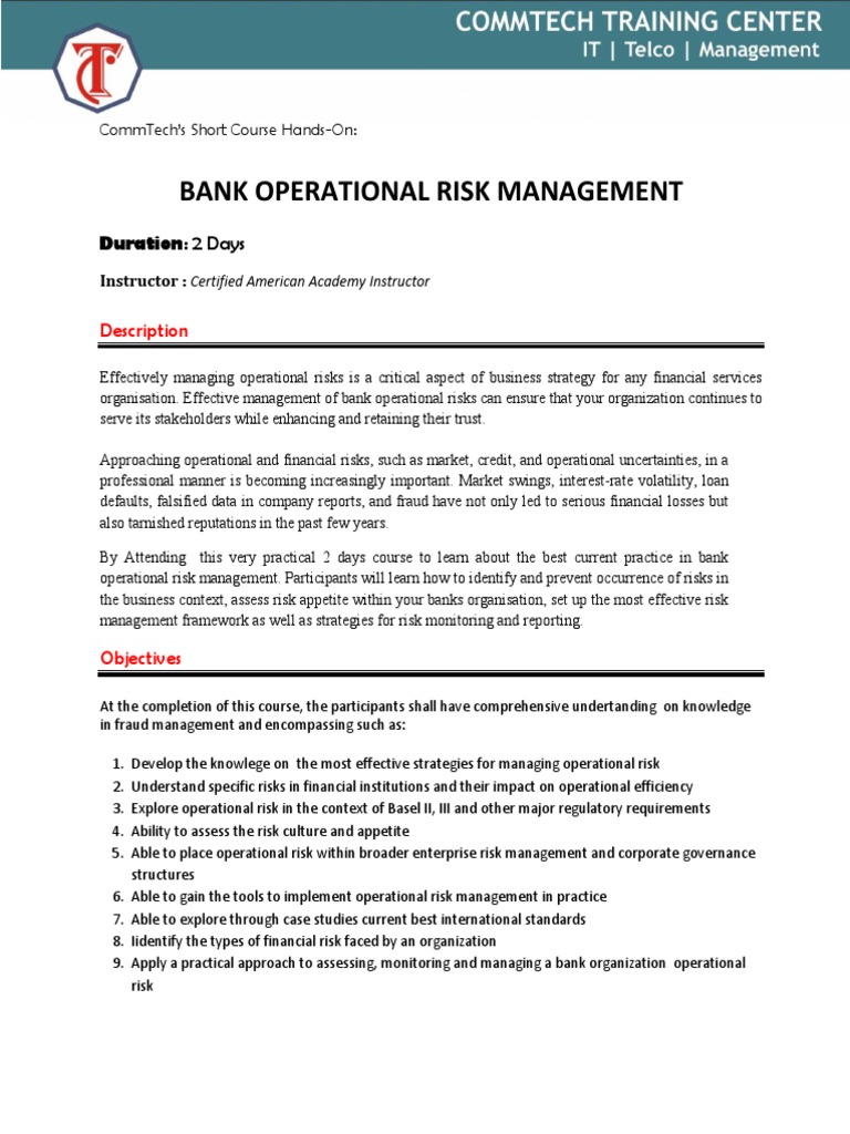 Bank Operational Risk Management Course | PDF | Operational Risk | Risk ...