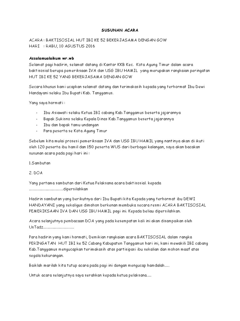 Susunan Acara Bakti Sosial