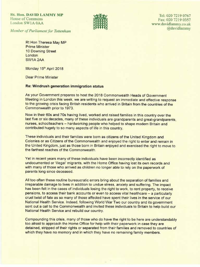 Windrush letter