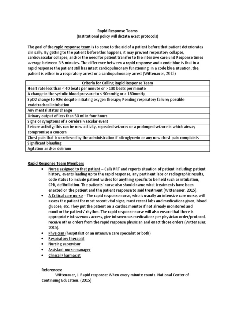 Rapid Response Team Guidelines and Roles | PDF | Intensive Care ...