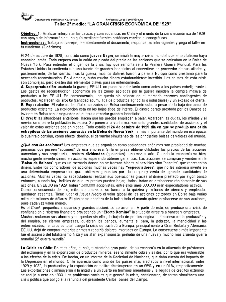 Causas y efectos de la crisis de 1929 | PDF | Gran depresion ...