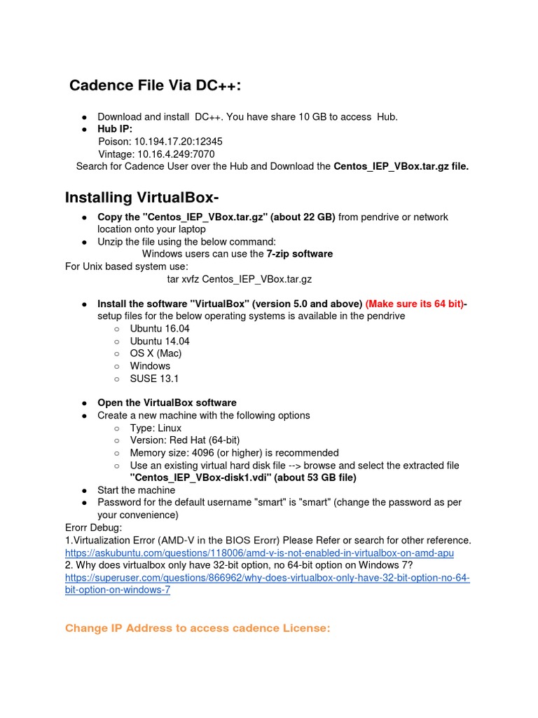 Installing VirtualBox Cadence | PDF | Operating System | 64 Bit.