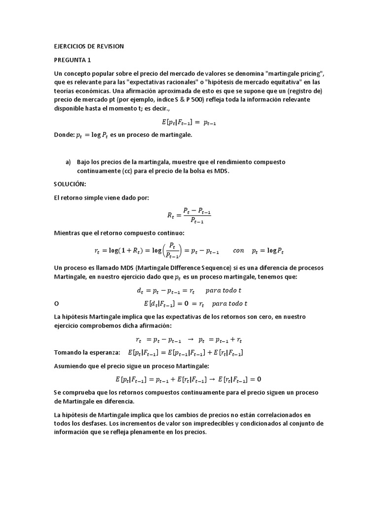 Martingale pricing y retornos de mercado PDF Autocorrelación