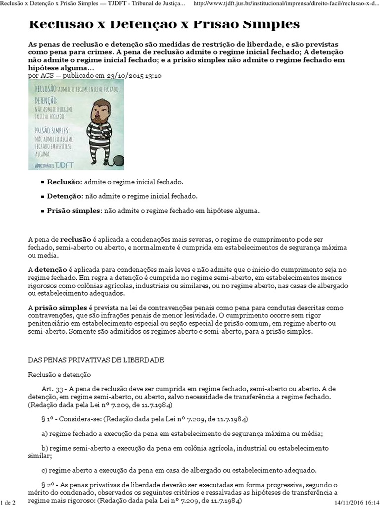 Diferenças entre Reclusão e Detenção | PDF | Estatuto | Punições